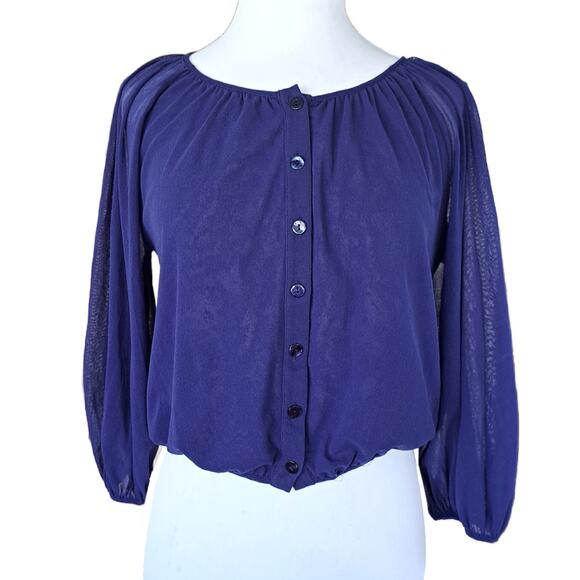 Jean Paul Gaultier Tops - Vintage y2k Jean Paul Gaultier SOLIEL Blue Nylon Mesh Crop Peasant Top Small